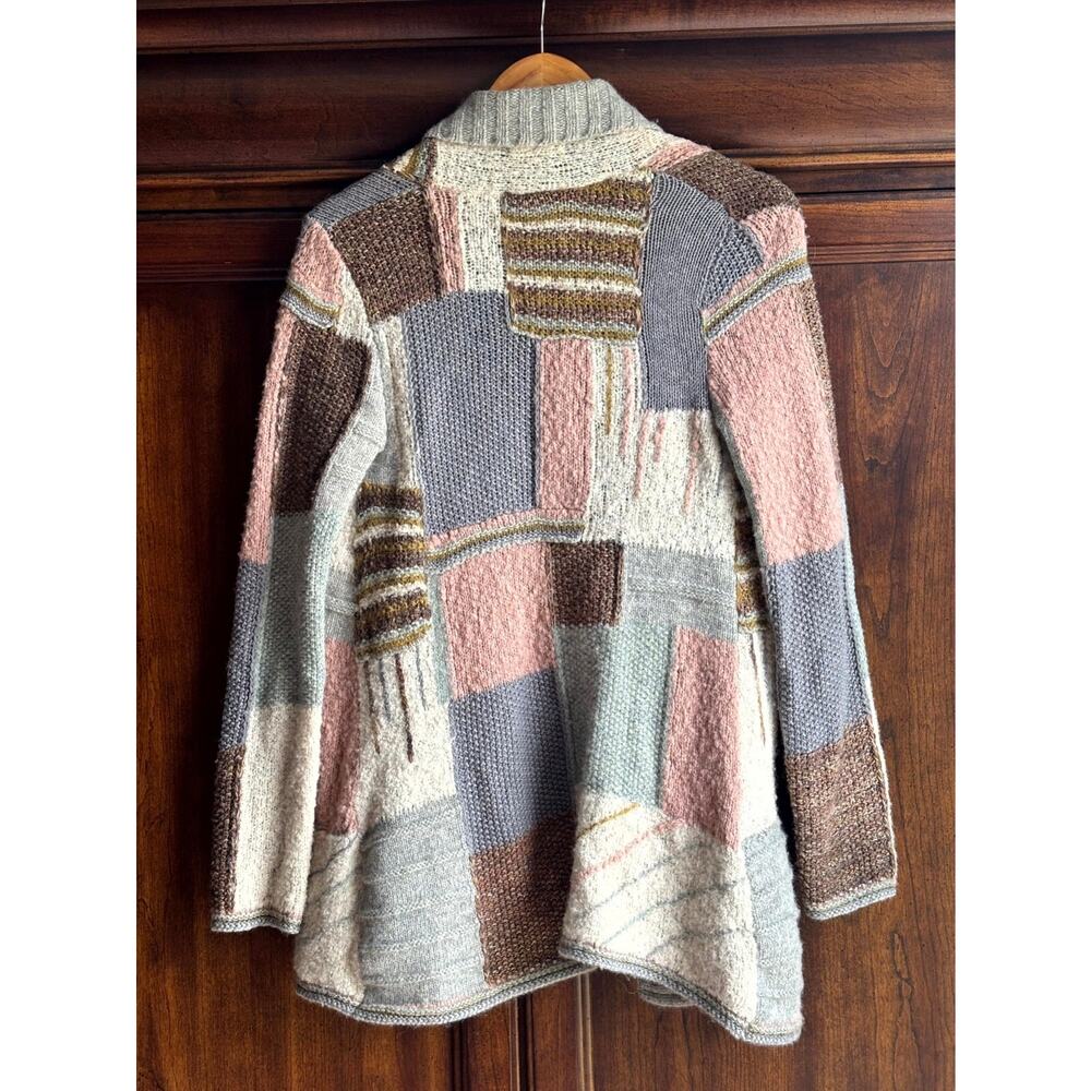 Patchwork Sweater Cardigan Cottage Coastal Fisherman Alpaca Mohair Linen Blend S - Picture 3 of 7